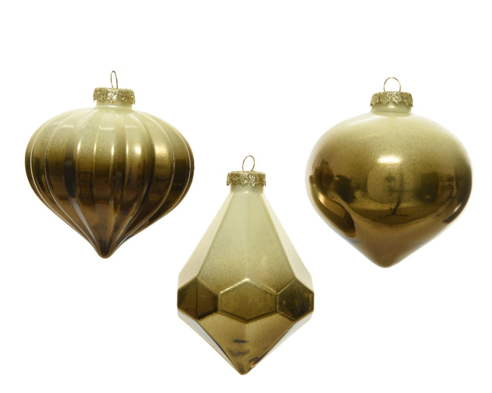 Kaemingk Bauble Glass Colourflow Green/Gold Ass 8cm