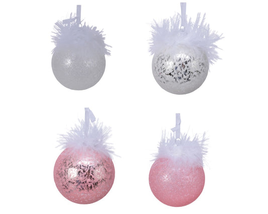 Kaemingk Bauble Glass Icy Feather Ass 8cm