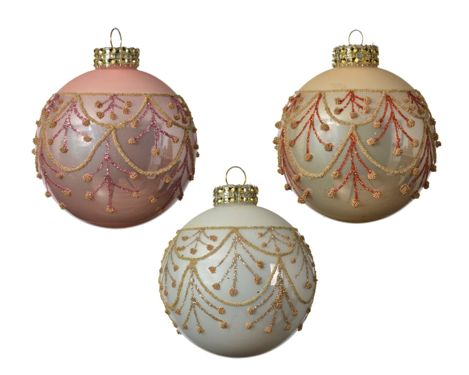 Kaemingk Bauble Glass Glitter Assorted 8cm