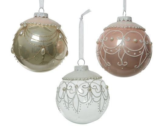 Kaemingk Bauble Glass Pearl Velvet Top Assorted 8cm