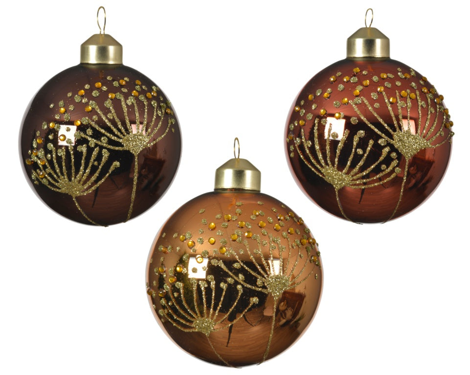 Kaemingk Bauble Glass Gold Hogweed Assorted 8cm