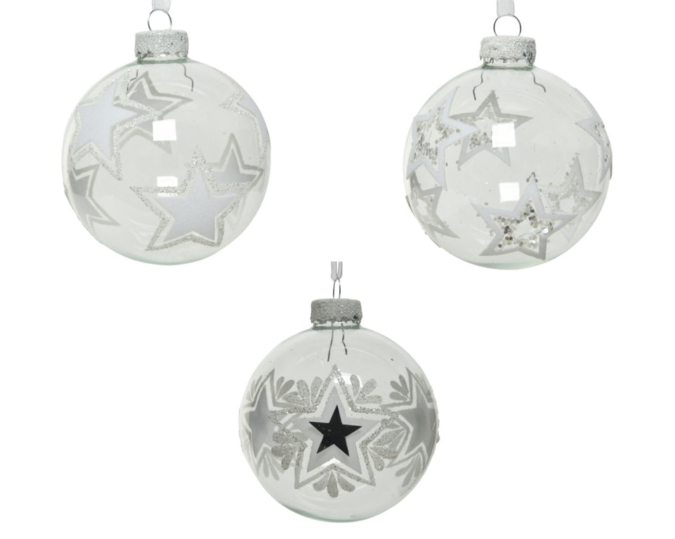 Kaemingk Bauble Glitter Flock Star Assorted 8cm