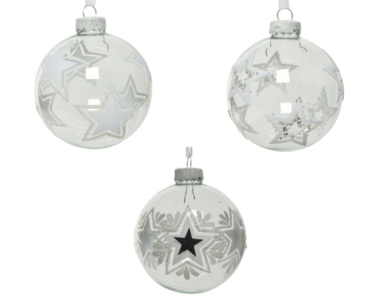 Kaemingk Bauble Glitter Flock Star Assorted 8cm