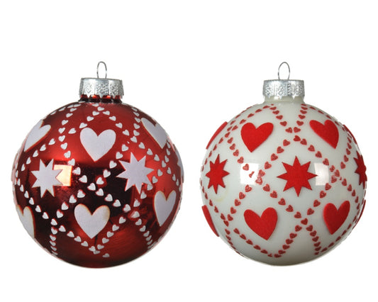 Kaemingk Bauble Glass Flock Heart/Star Assorted 8cm