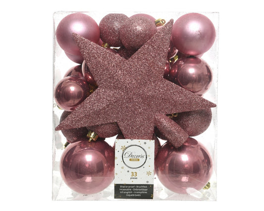 Kaemingk Shatterproof Baubles 8cm Velvet Pink 33 Pieces