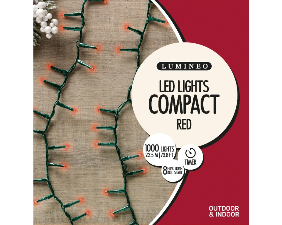 Lumineo 1000 LED Compact Lights 2250cm Red