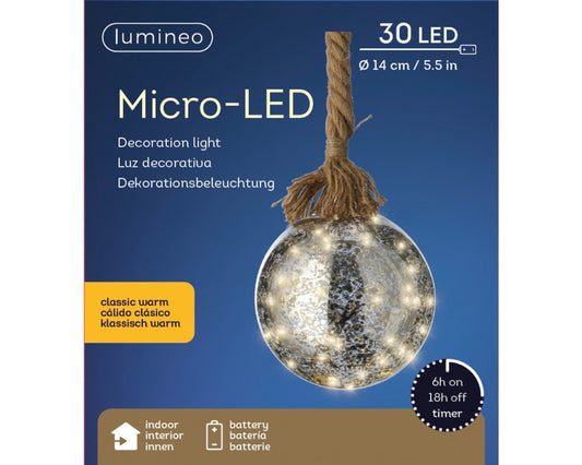 Lumineo Micro LED Ball Silver 14cm Classic Warm