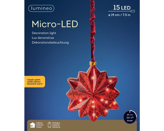 Lumineo Micro LED Star Christmas Red 19cm Classic Warm