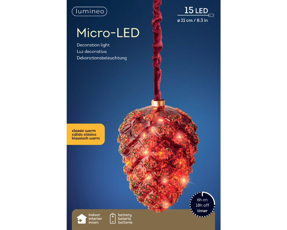 Lumineo Micro LED Pinecone Christmas Red 15cm Classic Warm