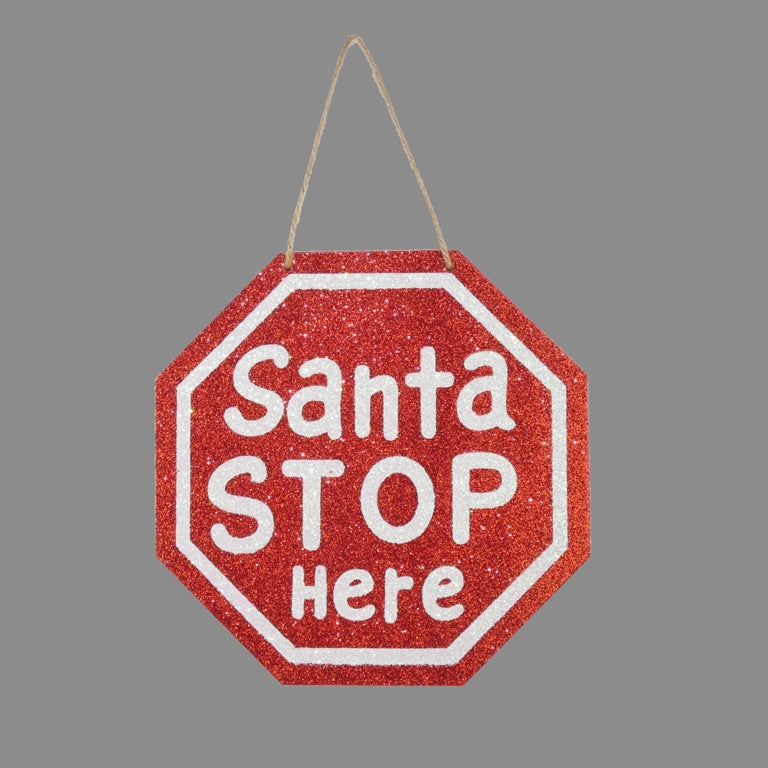 Davies Products Glitter Santa Stop Here Hanger 16cm