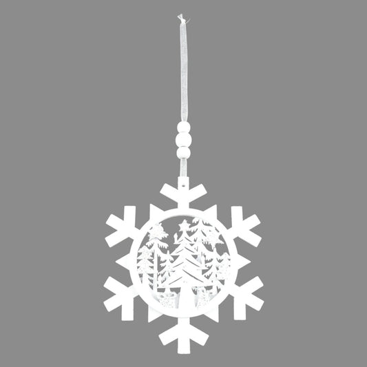 Davies Products Wooden Snowflake Tree Dec White 13cm