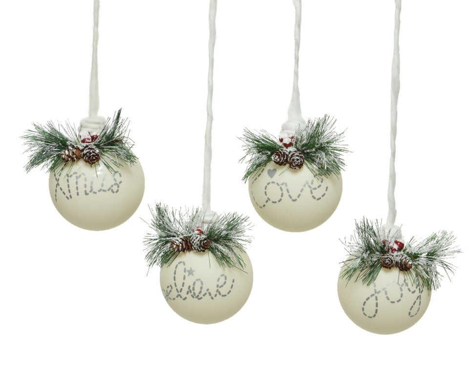 Kaemingk Glass Bauble Silver/Winter White 10cm