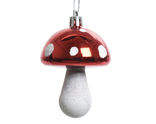 Kaemingk Shatterproof Glitter Mushroom Red/White 7.5cm