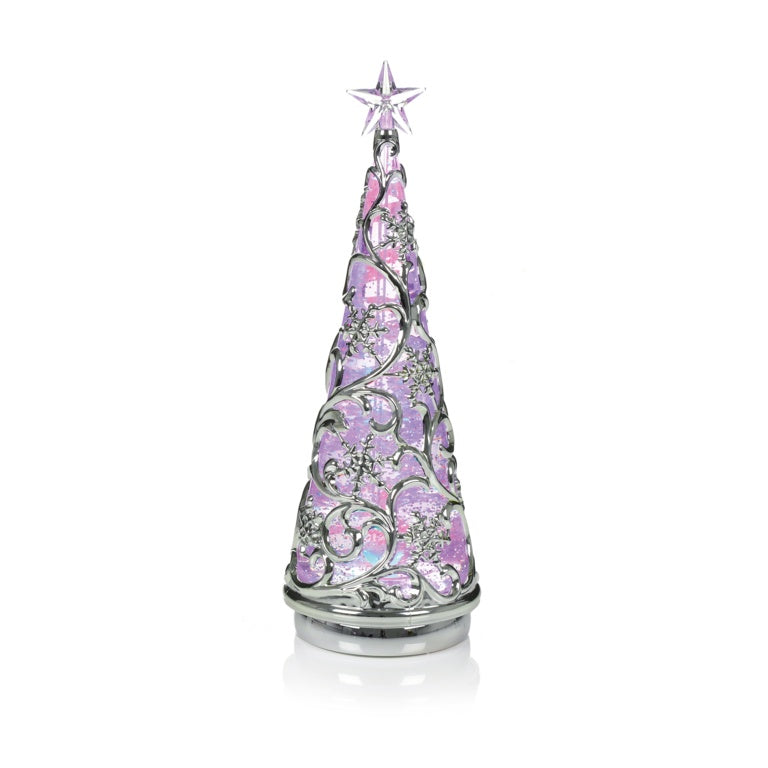 Premier Lit Chrome Tree With Star Colour Changing LEDs 30cm