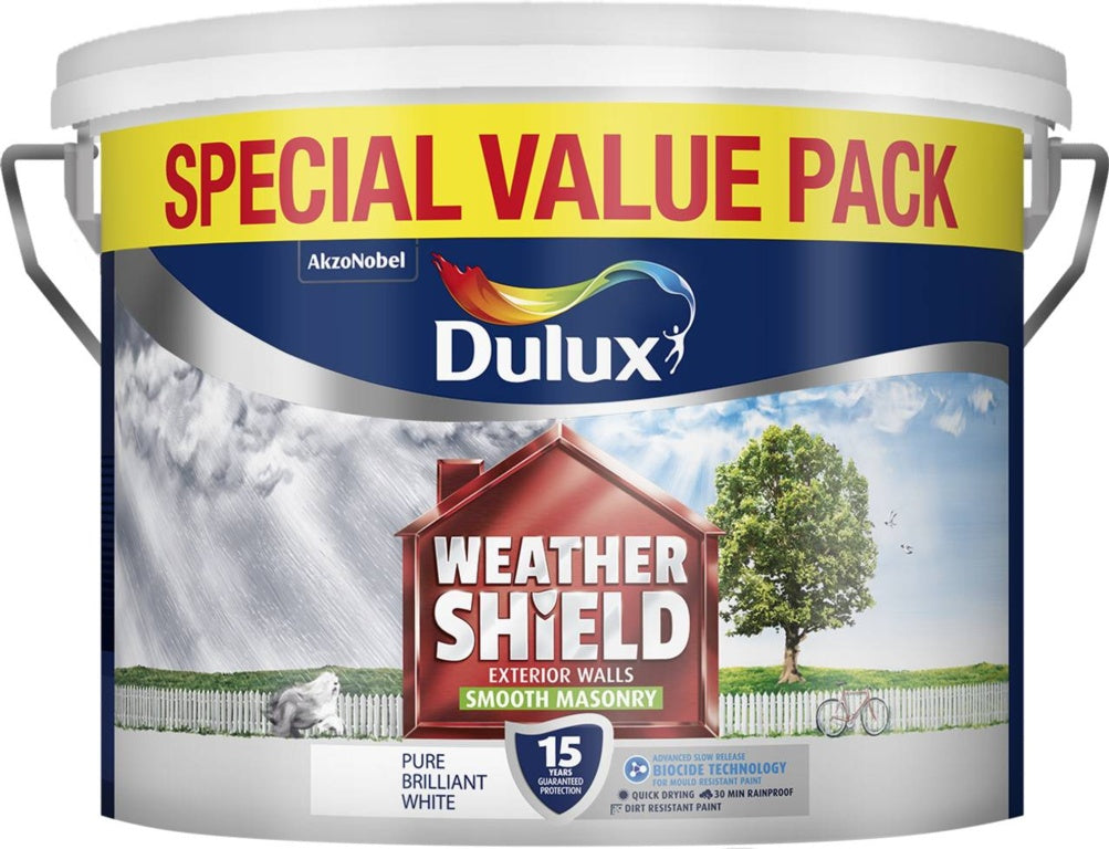 Dulux Weathershield Smooth Masonry Paint 7.5L Pure Brilliant White