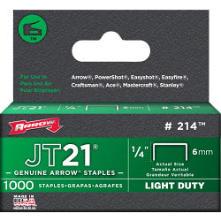 Arrow JT21/T27 Staples 6mm 1/4in (1000)