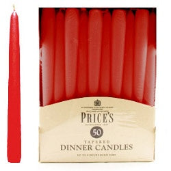 Price's Candles Tapered Dinner Candle Unwrapped 50 Pack White