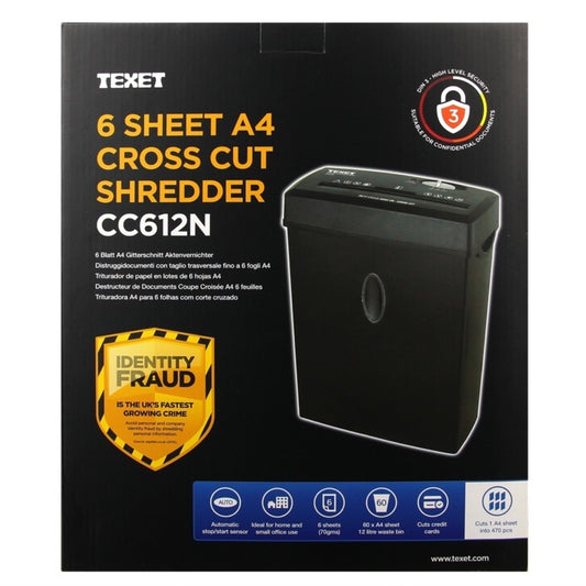 Texet 6 Sheet A4 & Credit Card Shredder Strip Cut