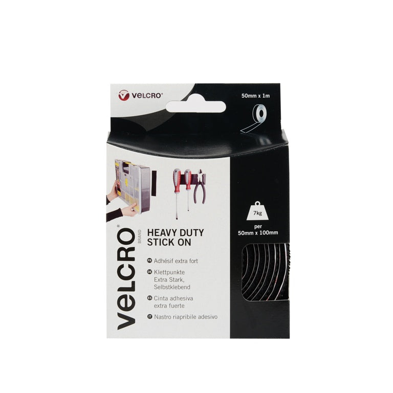 VELCRO® Heavy Duty Stick On Tape 50mm x 1m Black