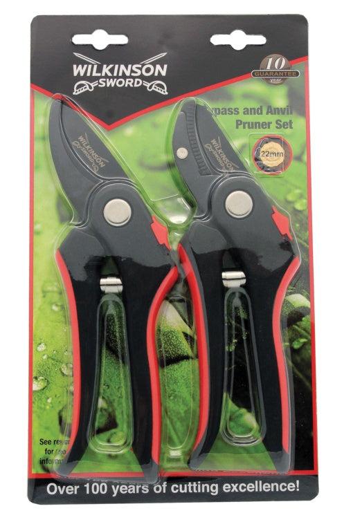 Wilkinson Sword Bypass & Anvil Pruners SetTwin Pack On Blister Card