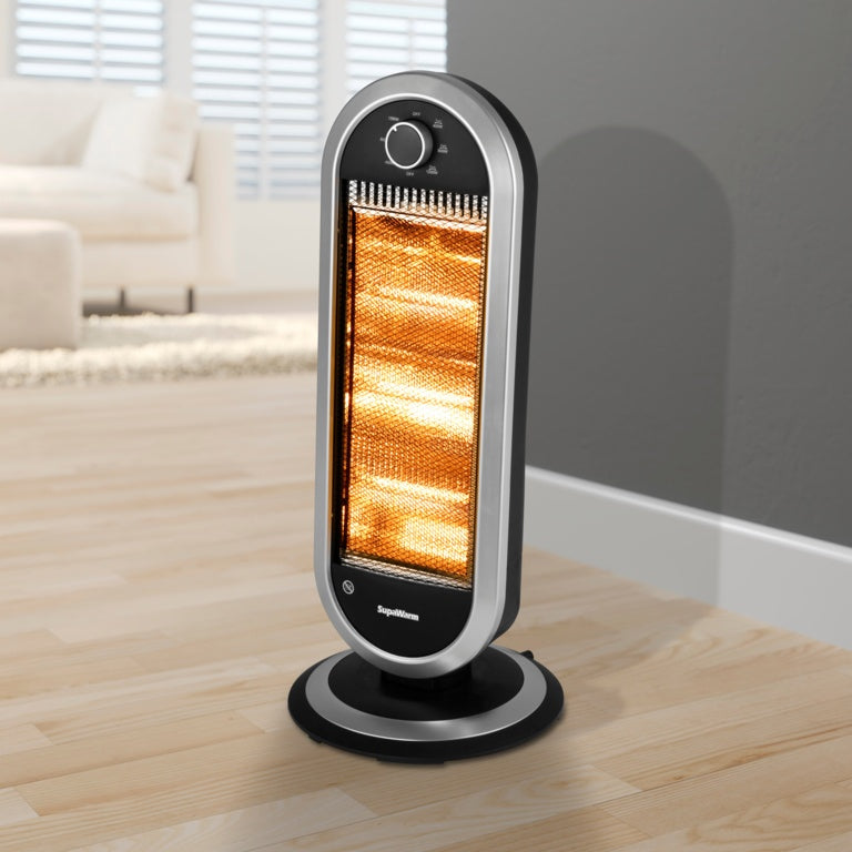 SupaWarm Deluxe Oscillating  Slim Portable  Halogen Heater 1200w 3 types Heat Settings