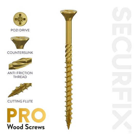 Securfix Pro Wood Screws Size: 10 x 2 ¾” (5.0mm x 70mm) | Pack of 500 Screws