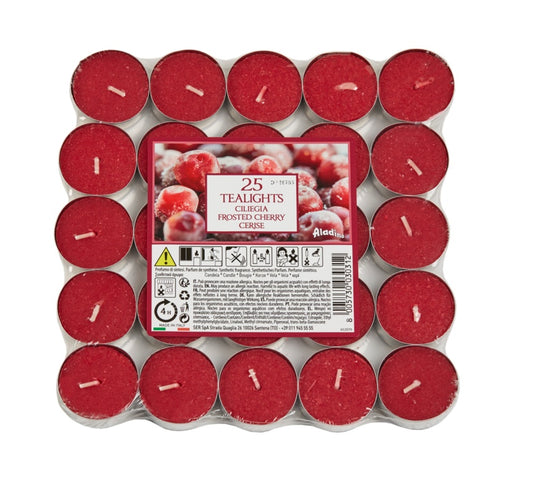 Aladino 4 Hour Tealights Pack 25 Frosted Cherries