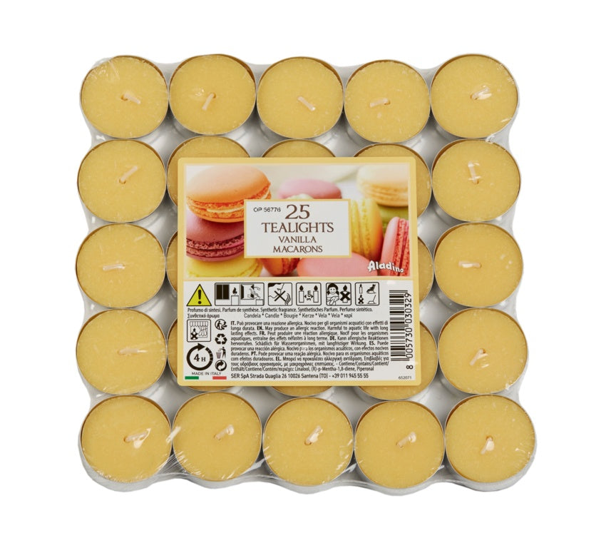 Aladino 4 Hour Tealights Pack 25 Vanilla Macaroon