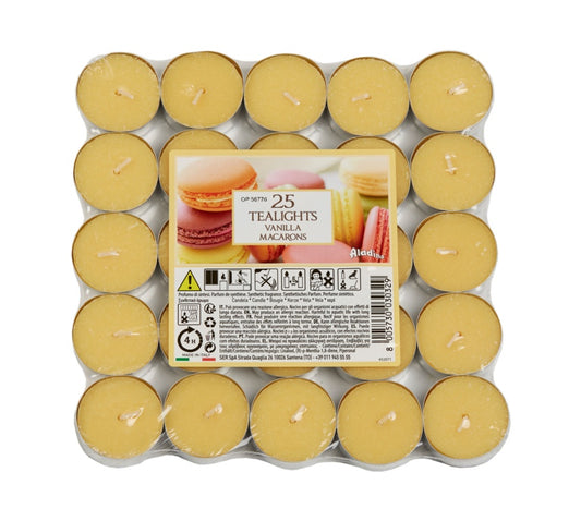 Aladino 4 Hour Tealights Pack 25 Vanilla Macaroon