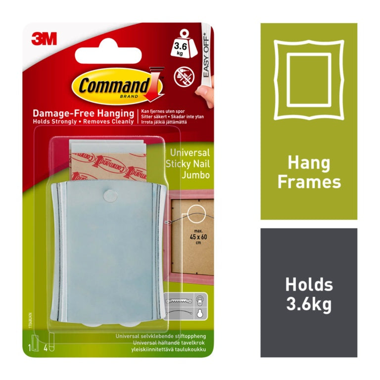 Command™ Jumbo Universal Sticky Nail 1 Hook, 4 Large Strips