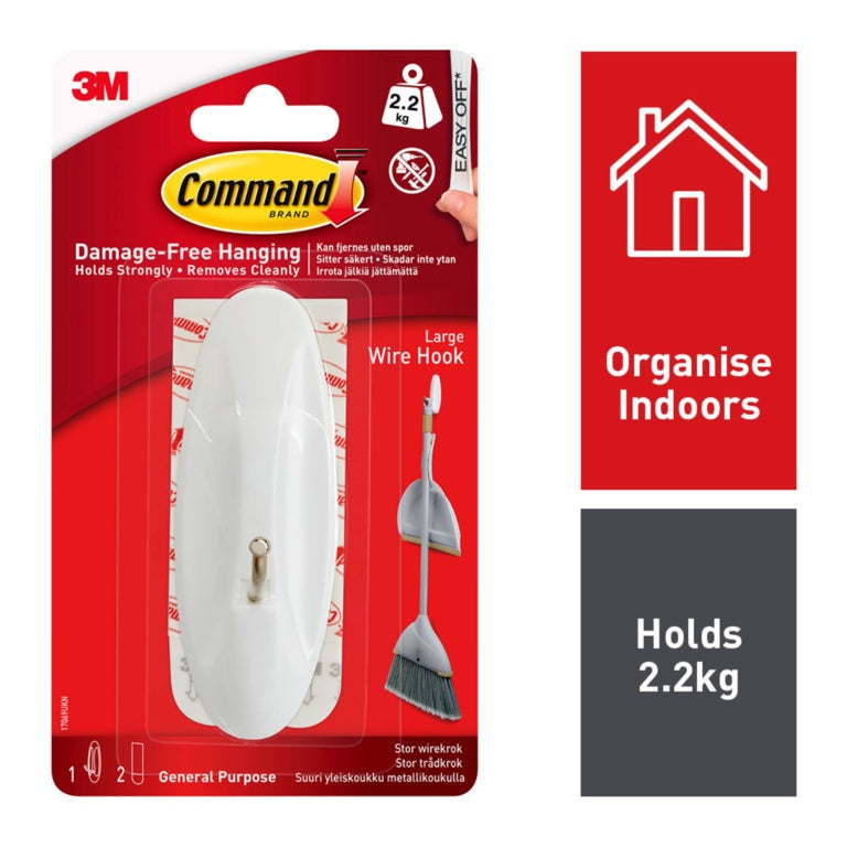 Command™ Large Wire Hook 1 Hook, 2 Large Strips