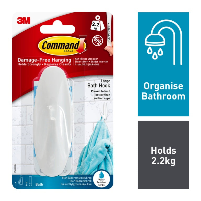 Command™ Bath Large Designer Hook 1 Hook, 2 Large Strips