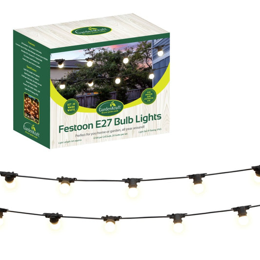 GardenKraft 6m E27 20 Bulb Festoon Lights Warm White