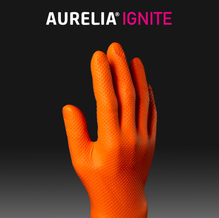 Aurelia Ignite Heavy Duty Orange Powder Free Nitrile Gloves X large