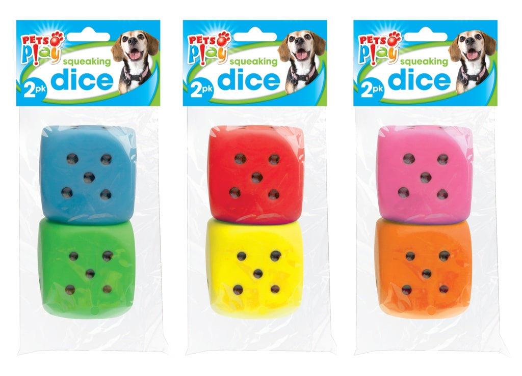 Pets at Play Squeaking Dice Assorted Colours / Pack 2