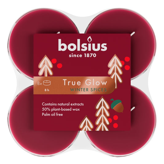 Bolsius Maxi Light Clear Cup 8 Winterspice / Red Pack Of 8