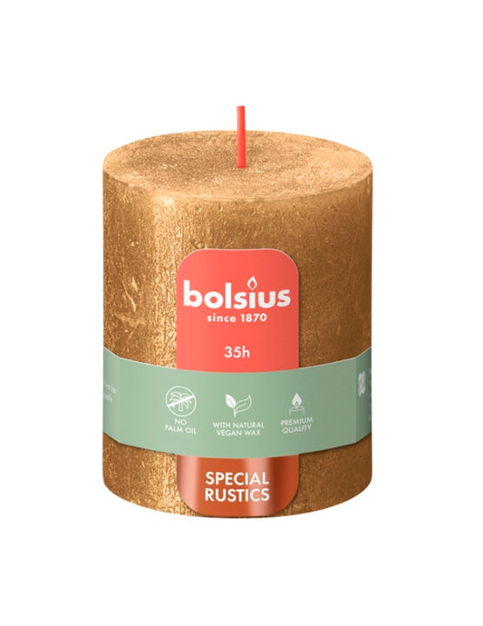 Bolsius Rustic Pillar Candle Shimmer Gold 190mm x 68mm