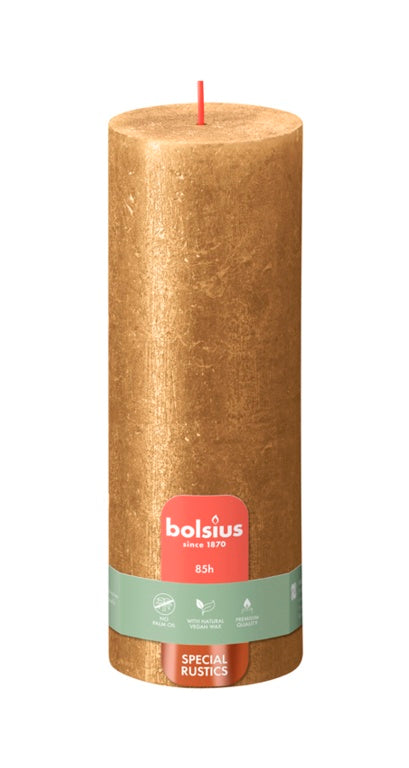 Bolsius Rustic Pillar Candle Shimmer Gold 190mm x 68mm