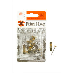 X Original Patent Steel Picture Hooks Brass Plated (Blister Pack) No.1