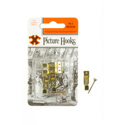 X Original Patent Steel Picture Hooks Brass Plated (Blister Pack) No.2