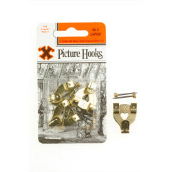 X Original Patent Steel Picture Hooks Brass Plated (Blister Pack) No.2