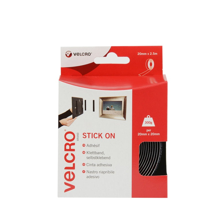 VELCRO® Stick On Tape 20mm x 2.5m Black