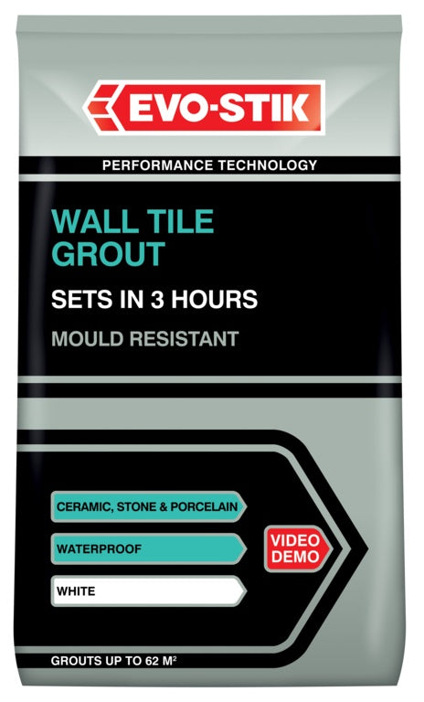 Evo-Stik Tile A Wall Fast Set Grout for Ceramic Tiles White 500g