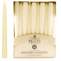 Price's Candles Tapered Dinner Candle Unwrapped 50 Pack Ivory